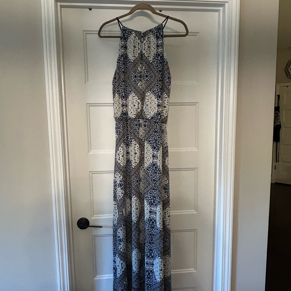 Maggy London Black and White Patterned Maxi Dress